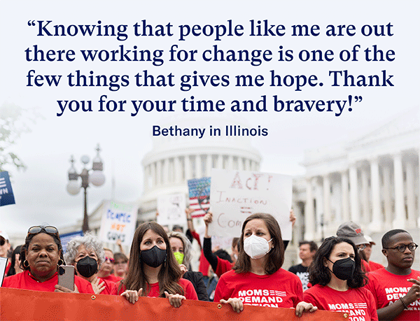 photos of Moms Demand Action volunteers with quotes from thank you notes from supporters